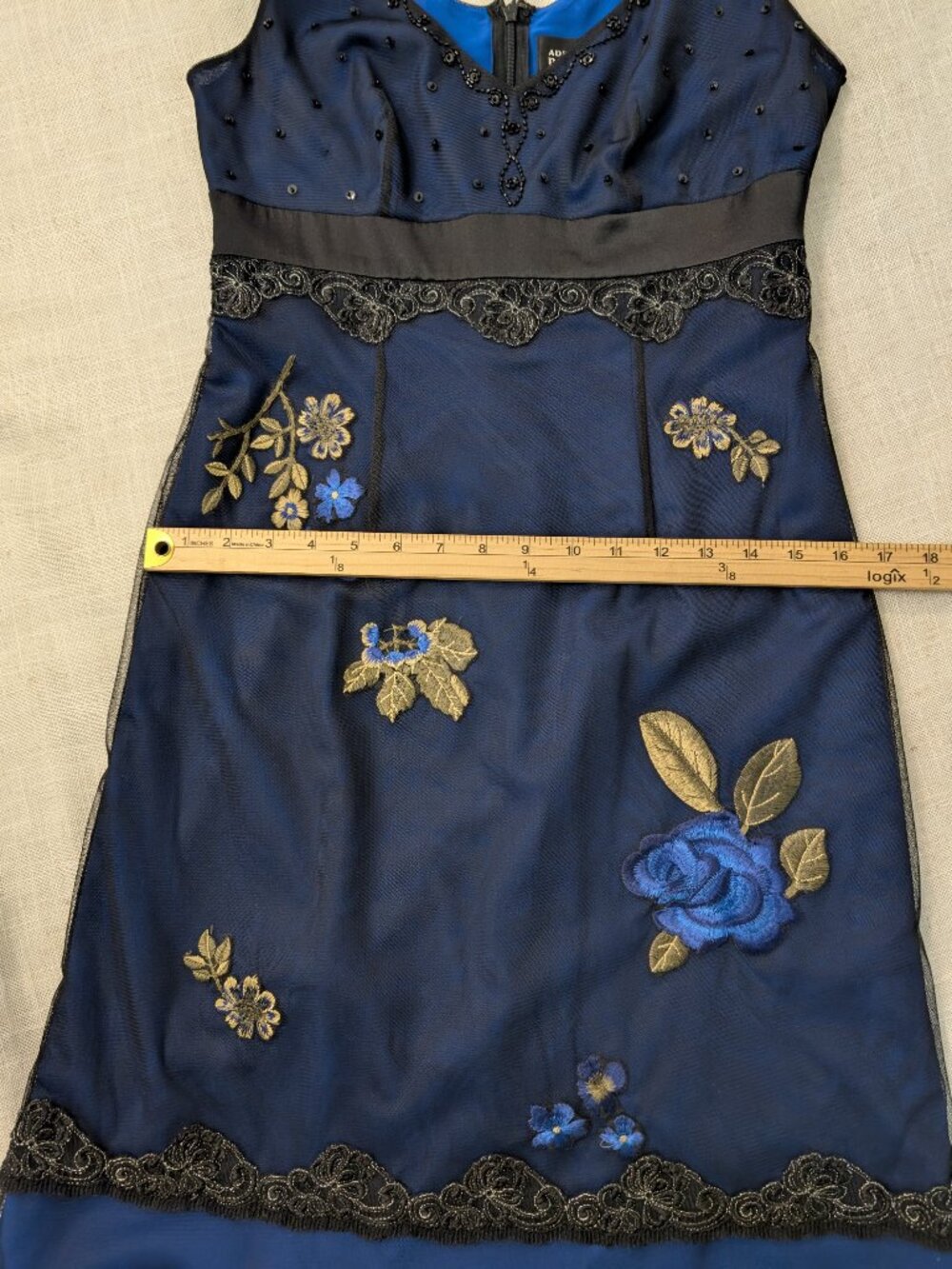 Adrianna Papell Dress Fit & Flare V Neck Empire Waist Black Floral Size 6 - Picture 9 of 10